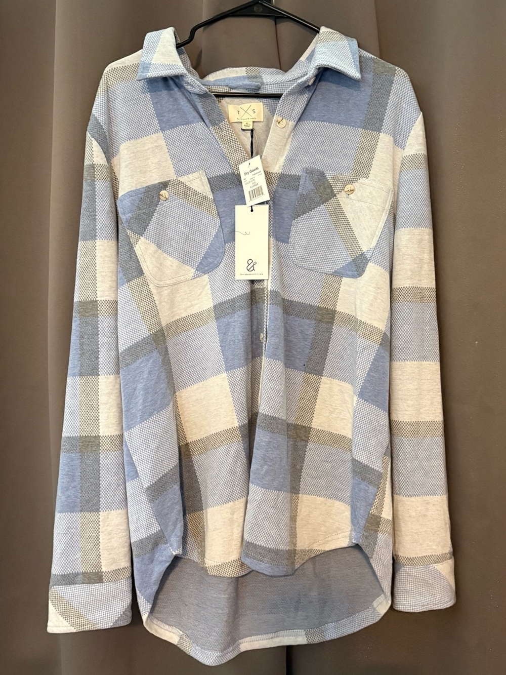 Women Blue and White Plaid Button Up Soft Shirt - Dry Goods